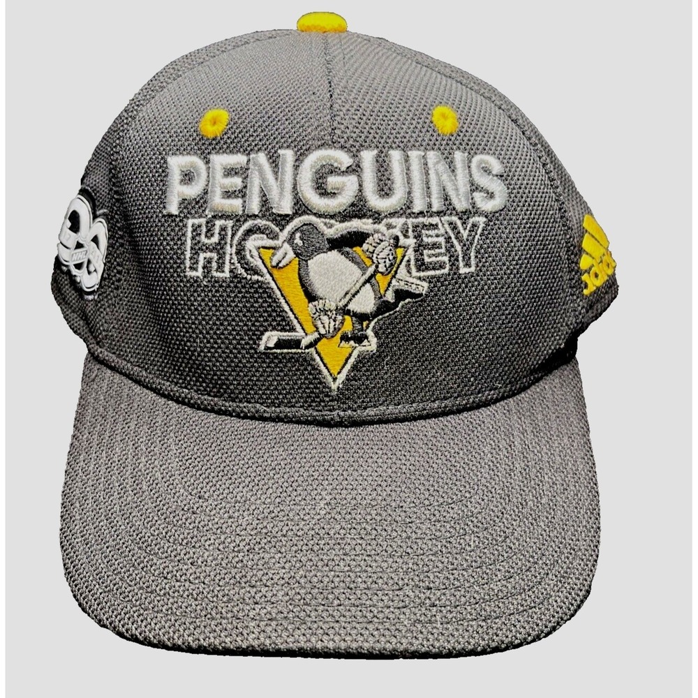 Adidas Pittsburgh Penguins Baseball Cap Mens Snap Back Black Yellow NHL Hockey